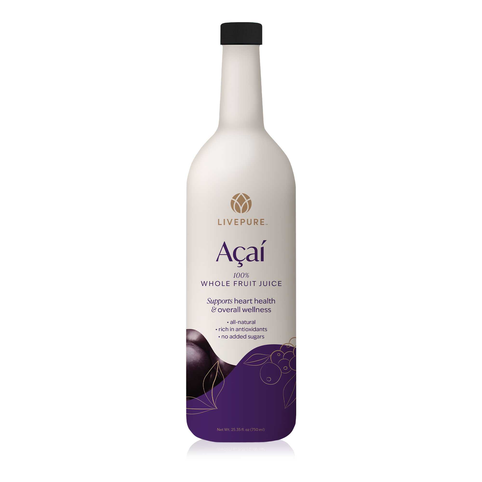 livepure acai superfruit juice, all natural, sugar free, antioxidant rich
