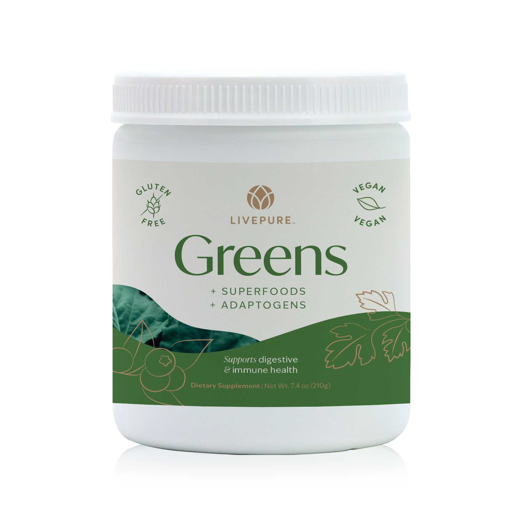 livepure greens powder supplement with superfoods and adaptogens